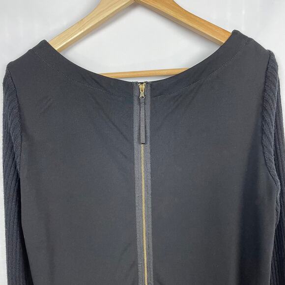 Loft Mixed Material Dress Sz 12 Black Ribbed Knit Wool Rabbit Hair Sweater - Picture 9 of 11
